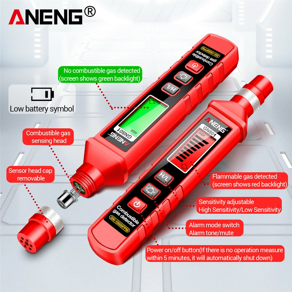 ANENG GN801 Gas Detector 300-10,000 ppm Range Quick Response Dual Sensitivity Best Safety Alert System — view 10