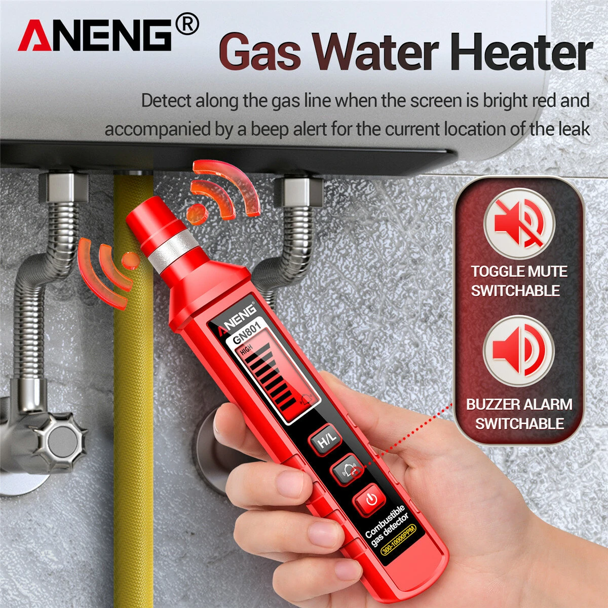 ANENG GN801 Gas Detector 300-10,000 ppm Range Quick Response Dual Sensitivity Best Safety Alert System — view 7