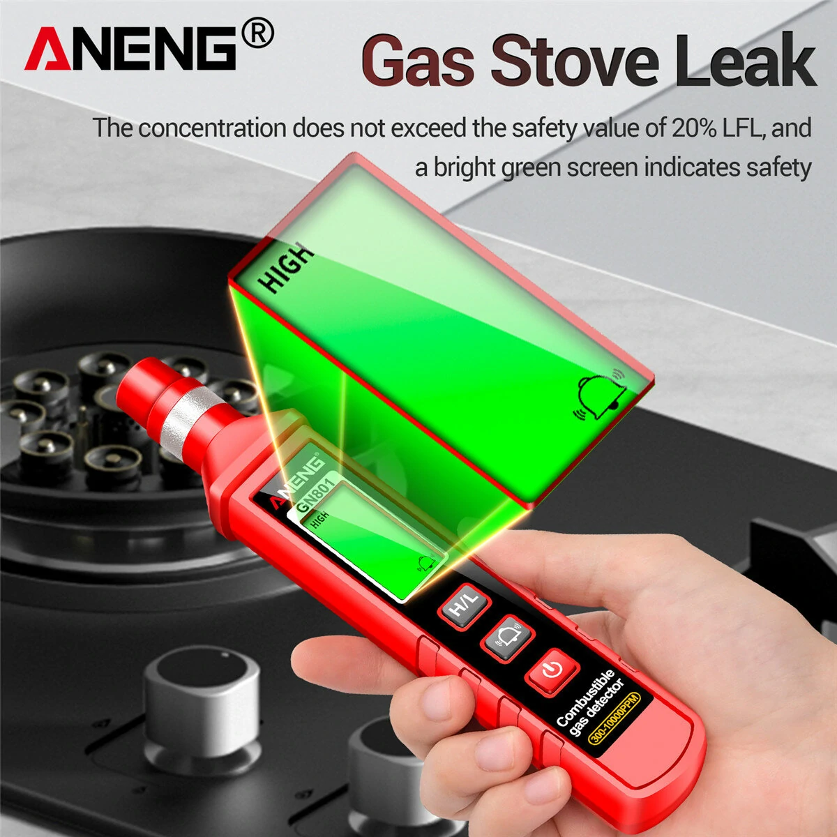 ANENG GN801 Gas Detector 300-10,000 ppm Range Quick Response Dual Sensitivity Best Safety Alert System — view 8