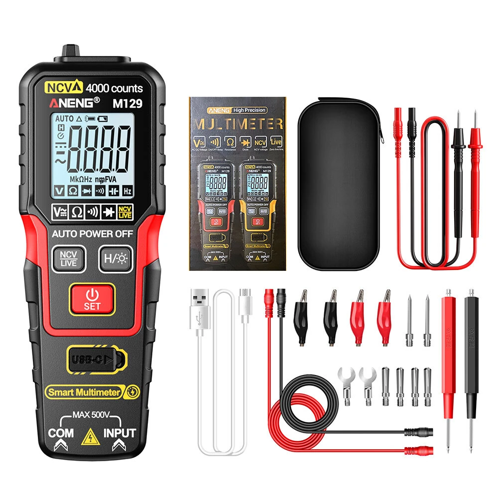 ANENG M129 Digital Multimeter 4000 Counts Auto-Ranging Rechargeable AC/DC Voltage Tester Tool with NCV Flashlight — image 1
