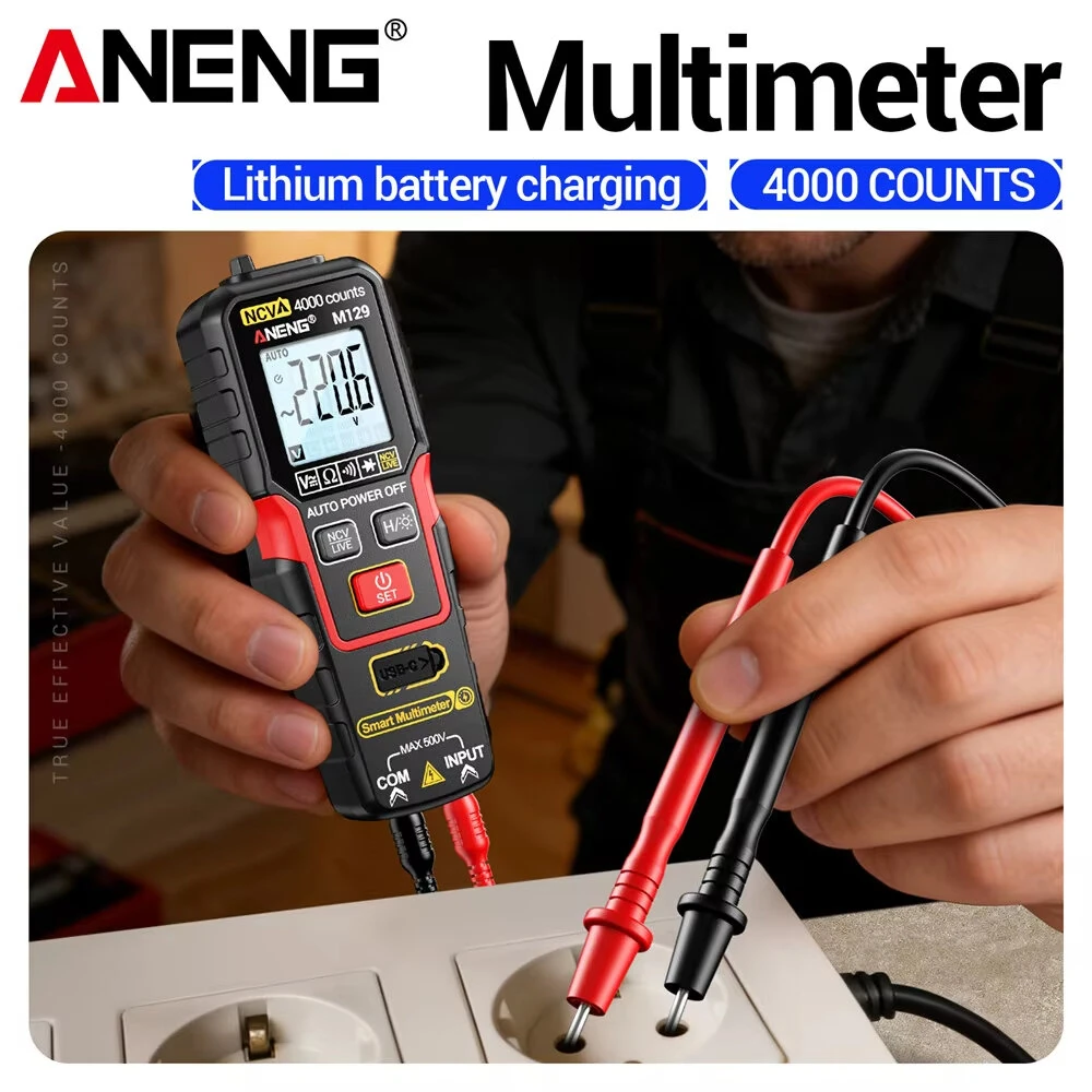 ANENG M129 Digital Multimeter 4000 Counts Auto-Ranging Rechargeable AC/DC Voltage Tester Tool with NCV Flashlight — view 3