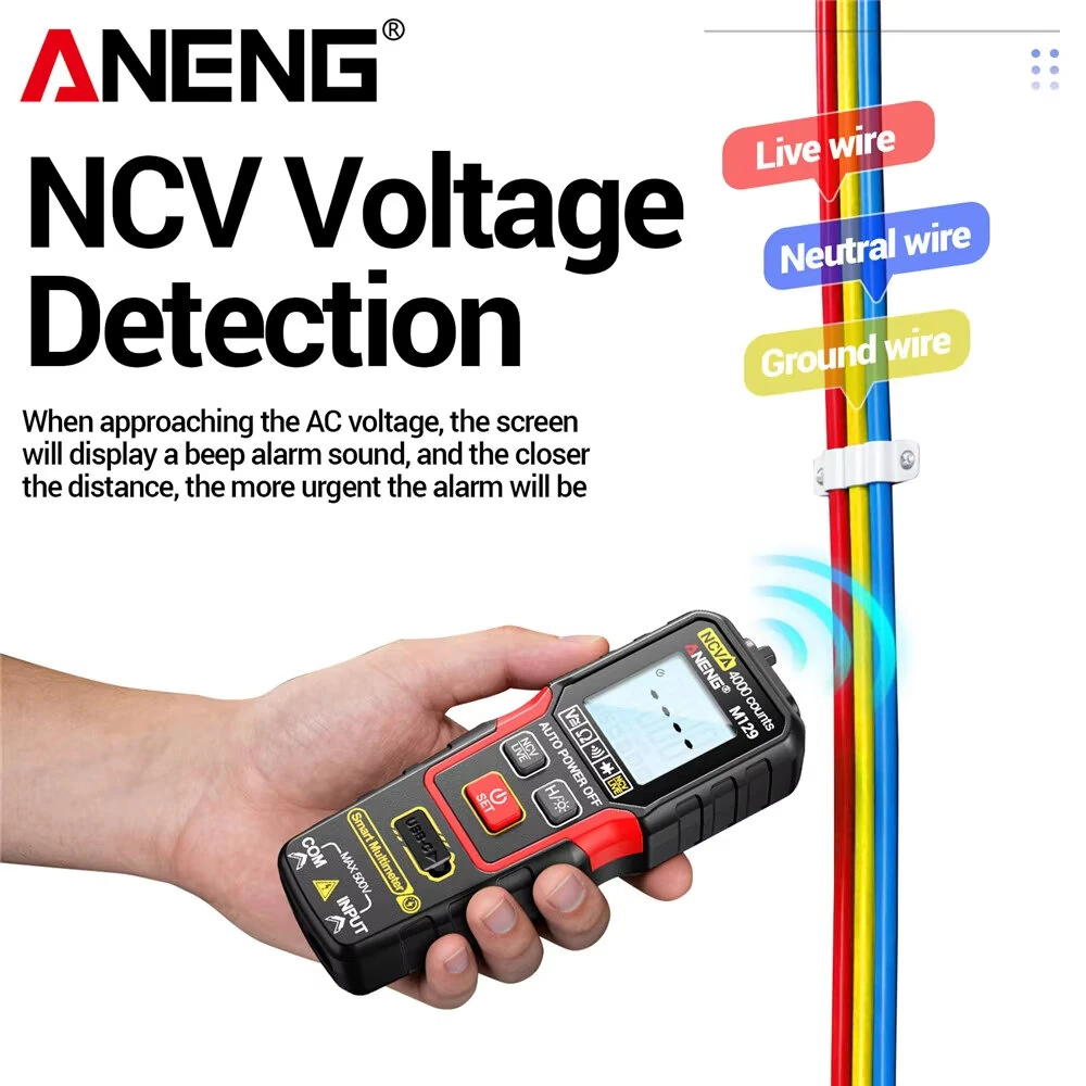ANENG M129 Digital Multimeter 4000 Counts Auto-Ranging Rechargeable AC/DC Voltage Tester Tool with NCV Flashlight — view 4