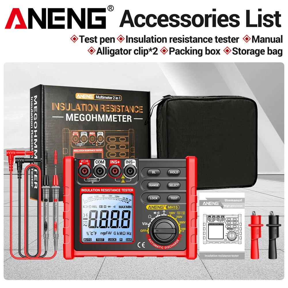 ANENG MH15 Insulation Resistance Tester Digital Megohmmeter AC/DC Voltage 0-750V/1000V Capacitance 0-60mF High Accuracy Multimeter 6000 Counts — view 6