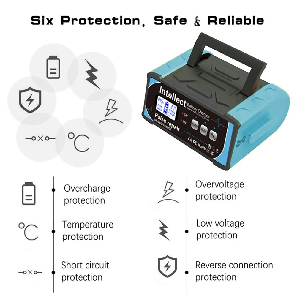 ANJING 200W 12V 11A 24V 7A Intelligent Pulse Repair Battery Charger Lead-Acid Battery High Power Charger for Lead Acid/Water/Dry/Lead-Acid Battery/Start-Stop Battery 619NB20 — view 2