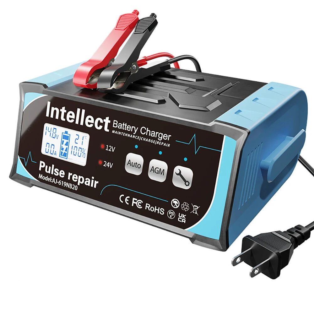 ANJING 200W 12V 11A 24V 7A Intelligent Pulse Repair Battery Charger Lead-Acid Battery High Power Charger for Lead Acid/Water/Dry/Lead-Acid Battery/Start-Stop Battery 619NB20 — view 4