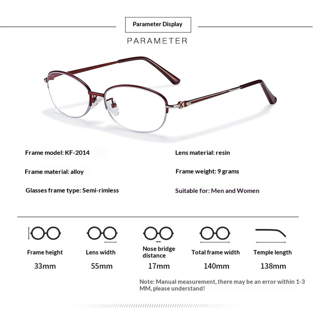 Anti-blue light HD Half Frame Reading Glasses Lightweight Comfy Elegant Women's Presbyopia Glasses — view 3