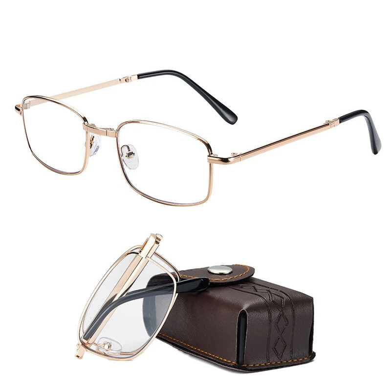 Anti Blue Light Multifocal Reading Glasses, Portable Foldable Presbyopic Glasses for Both Near Far Distances, Gold Frame Eyeglasses — view 10