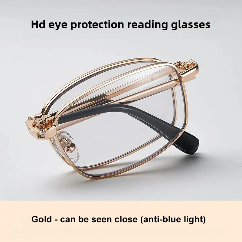 Anti Blue Light Multifocal Reading Glasses, Portable Foldable Presbyopic Glasses for Both Near Far Distances, Gold Frame Eyeglasses — view 5