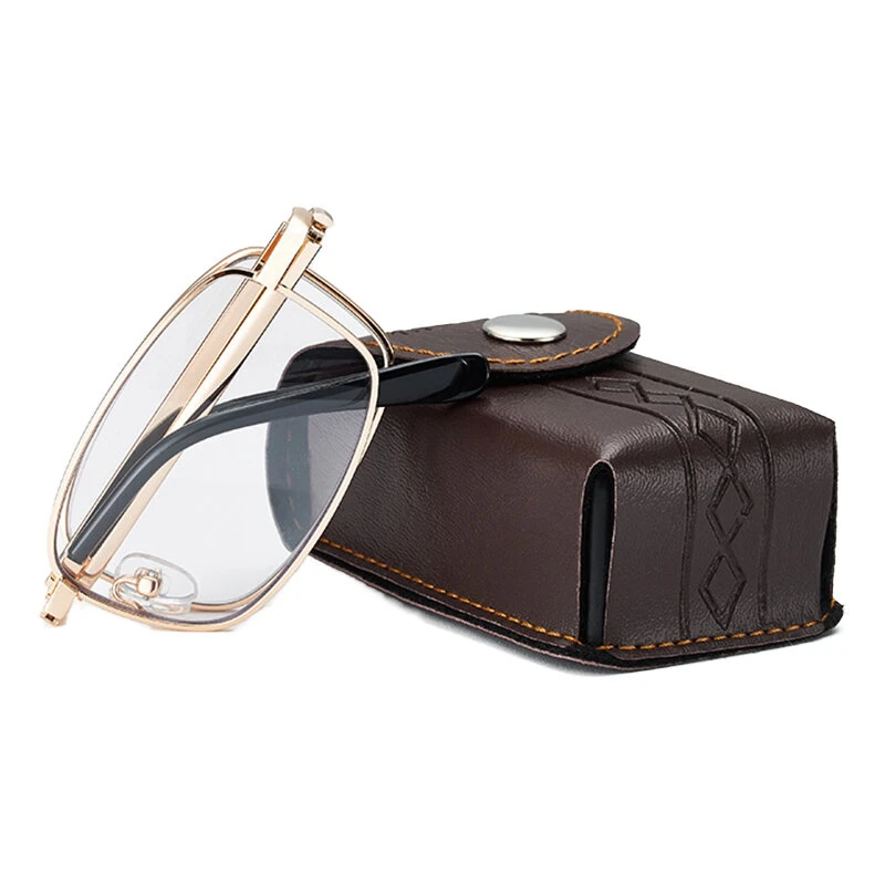 Anti Blue Light Multifocal Reading Glasses, Portable Foldable Presbyopic Glasses for Both Near Far Distances, Gold Frame Eyeglasses — view 9