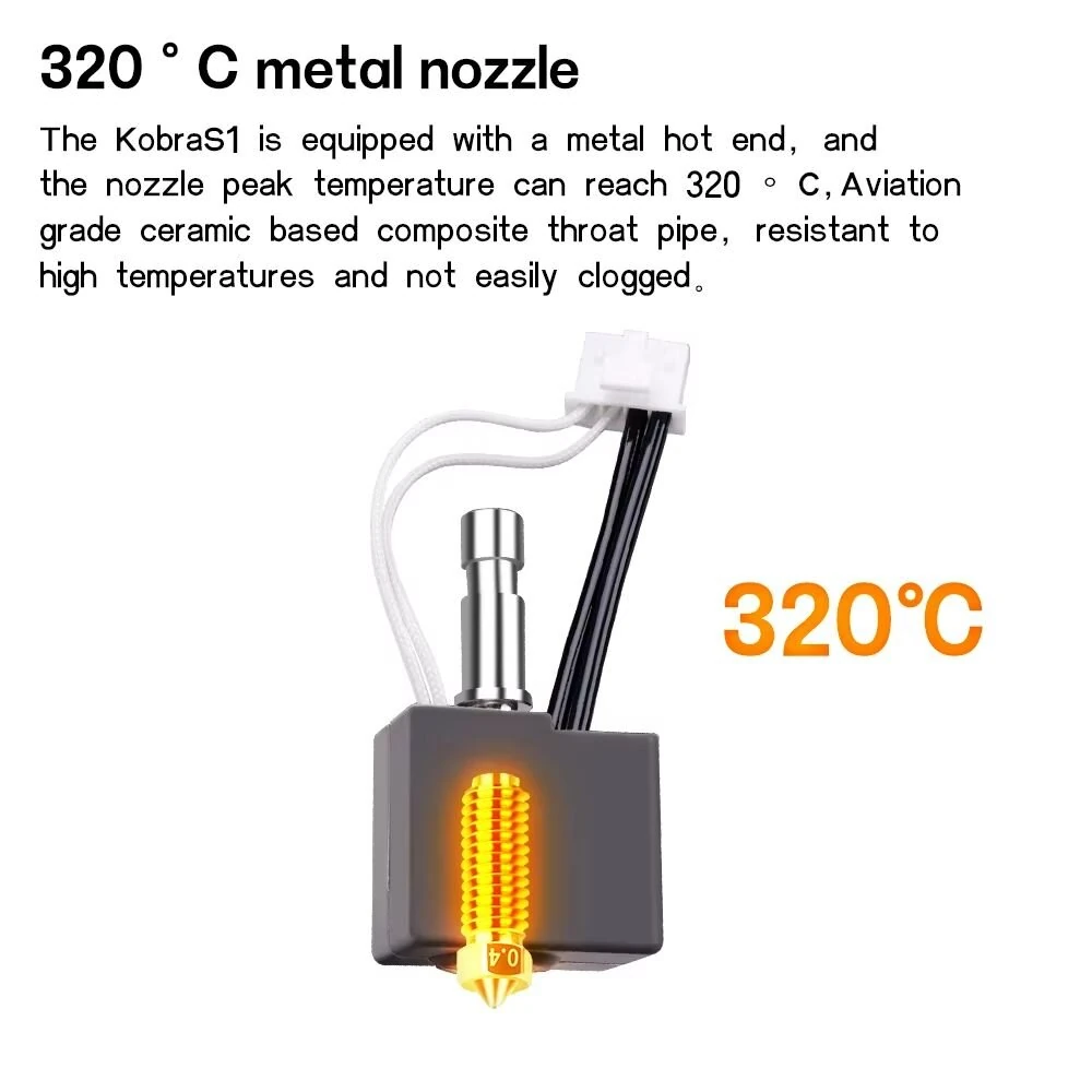 Anycubic Kobra S1 Hotend Extruder Kit 320°C High Temperature 24V 50W Heater 0.4mm Nozzle Ceramic Throat Tube for PLA TPU PETG ABS ASA 3D Printer Parts — view 5