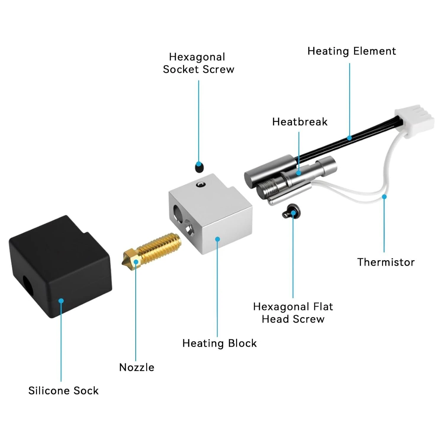 Anycubic Kobra S1 Hotend Extruder Kit 320°C High Temperature 24V 50W Heater 0.4mm Nozzle Ceramic Throat Tube for PLA TPU PETG ABS ASA 3D Printer Parts — view 6