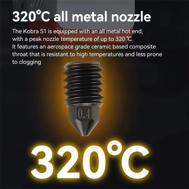 Anycubic Kobra S1 Upgrade Hotend Kit 320°C High Temperature 600mm/s Print Speed 20000mm/s² Acceleration Hardened Steel Nozzle for High Speed 3D Printing — view 4