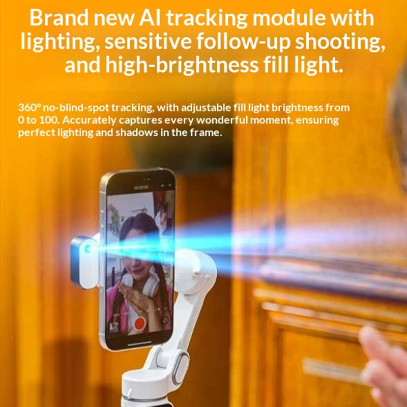Aochuan Smart P2 3-Axis Phone Gimbal Stabilizer Magnetic Phone Holder with AI Tracking and Fill Light 20cm Extension Rod OLED Display Foldable Vlog Selfie Stick Tripod — view 3