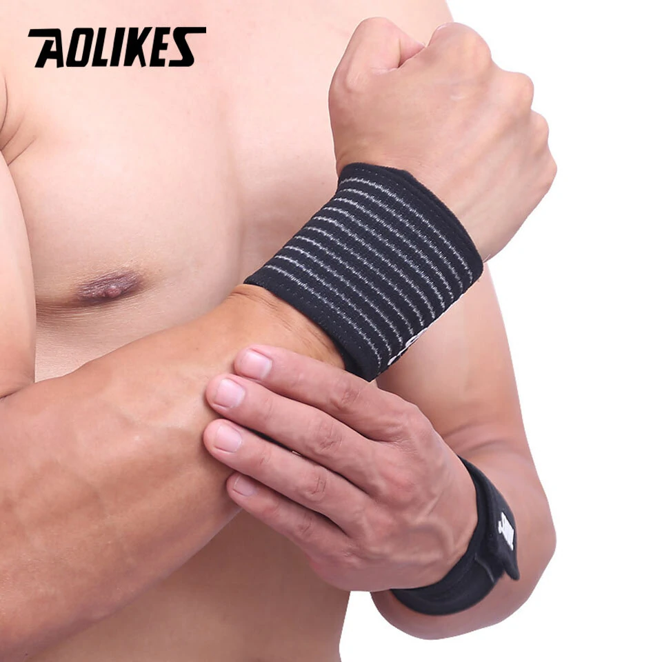 AOLIKES 1PCS Cotton Elastic Bandage Wrist Band Anti-slip Breathable Hand Protection for Weightlifting Ball Games Sports — view 2