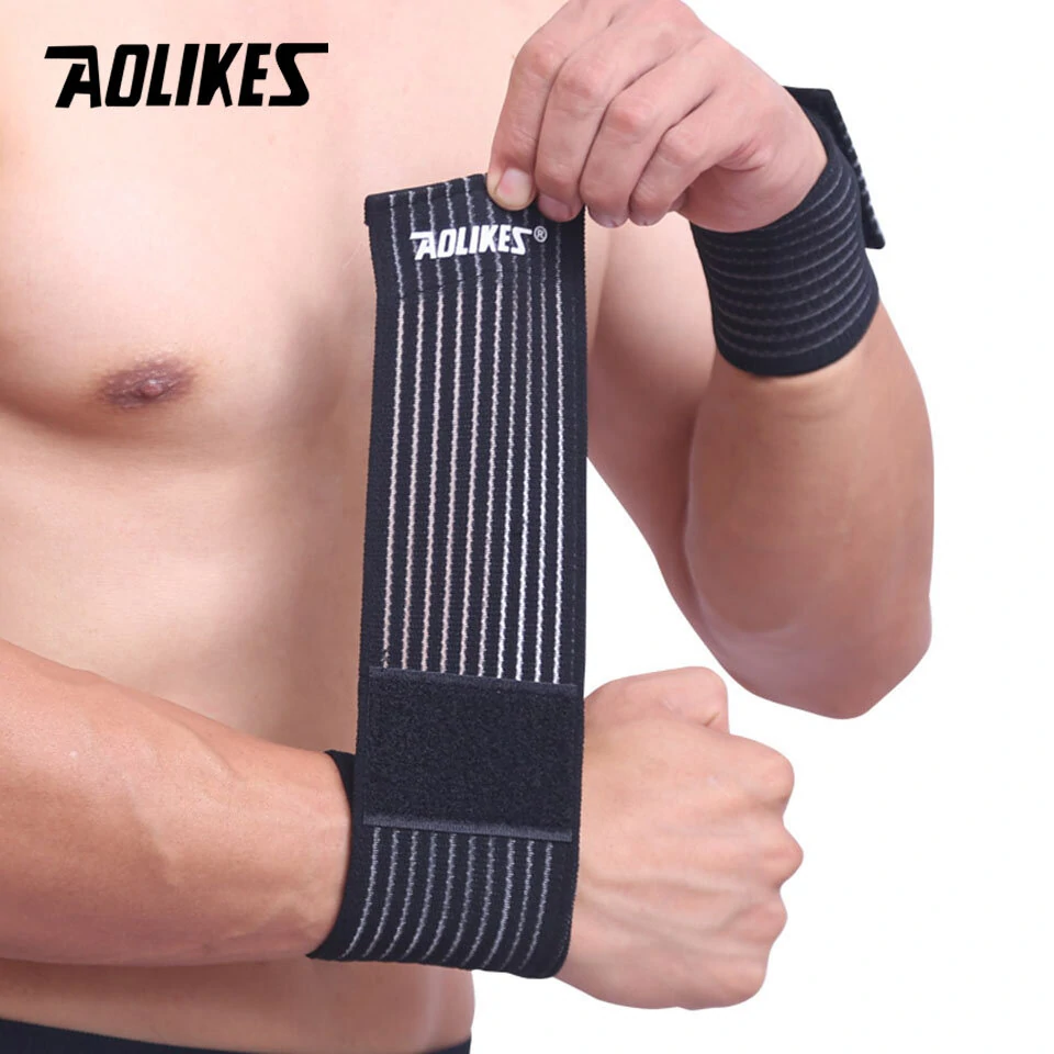 AOLIKES 1PCS Cotton Elastic Bandage Wrist Band Anti-slip Breathable Hand Protection for Weightlifting Ball Games Sports — view 3