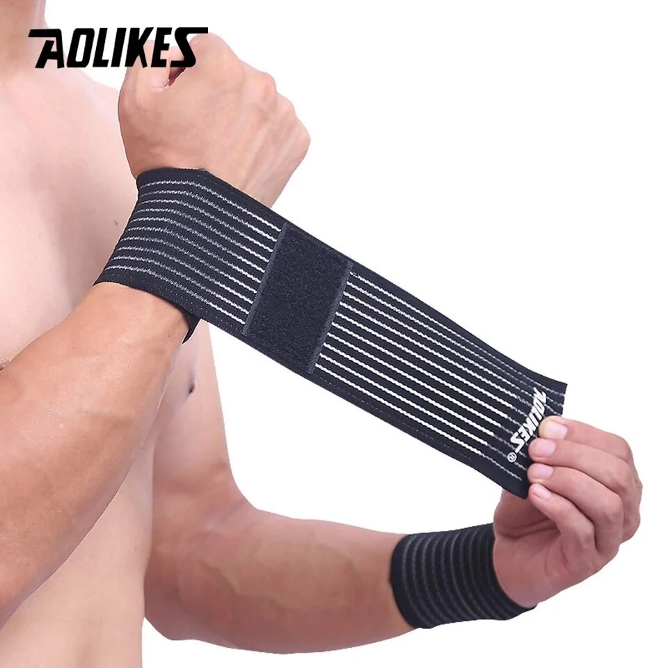 AOLIKES 1PCS Cotton Elastic Bandage Wrist Band Anti-slip Breathable Hand Protection for Weightlifting Ball Games Sports — view 4