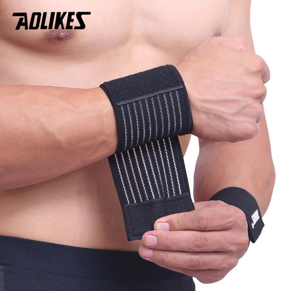 AOLIKES 1PCS Cotton Elastic Bandage Wrist Band Anti-slip Breathable Hand Protection for Weightlifting Ball Games Sports — view 5