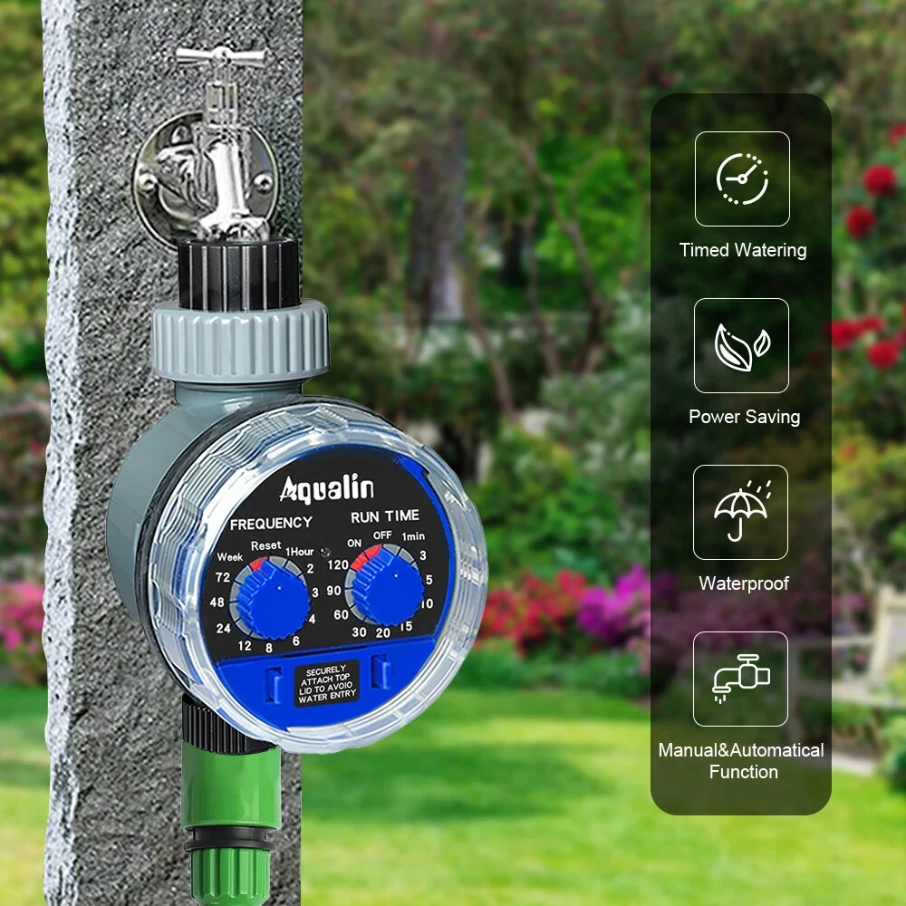 Aqualin Automatic Garden Water Timer Ball Valve #21025 Easy Install on 3/4" Faucet or Tap Adjustable Frequency and Run Time Manual Watering Durable with Robust Ball Valve — view 2