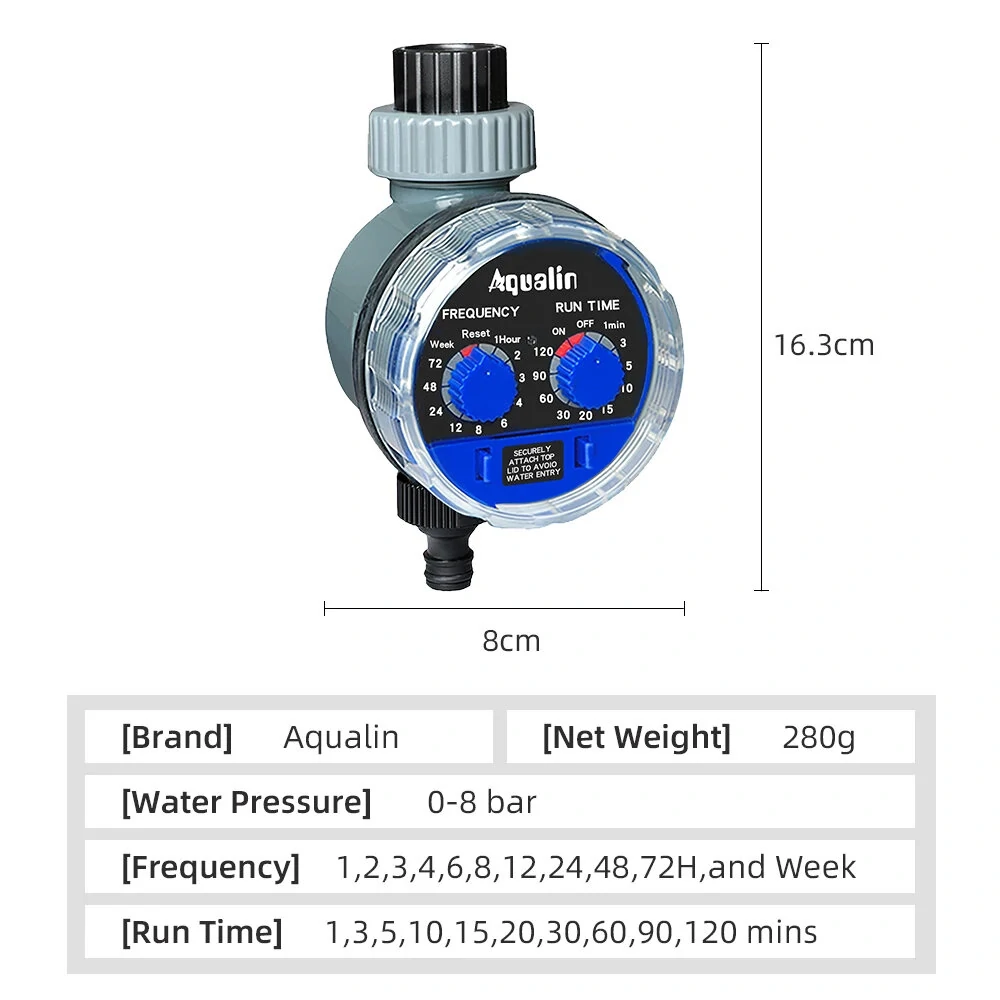 Aqualin Automatic Garden Water Timer Ball Valve #21025 Easy Install on 3/4" Faucet or Tap Adjustable Frequency and Run Time Manual Watering Durable with Robust Ball Valve — view 3