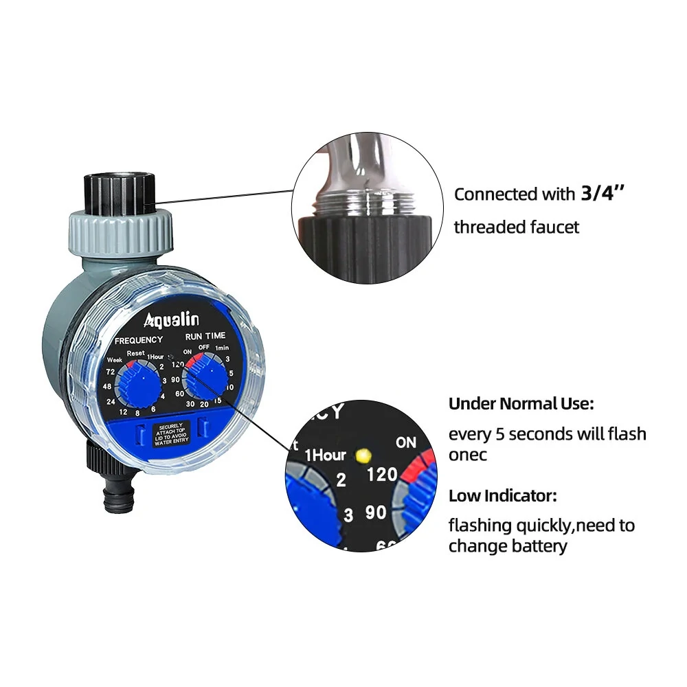Aqualin Automatic Garden Water Timer Ball Valve #21025 Easy Install on 3/4" Faucet or Tap Adjustable Frequency and Run Time Manual Watering Durable with Robust Ball Valve — view 4