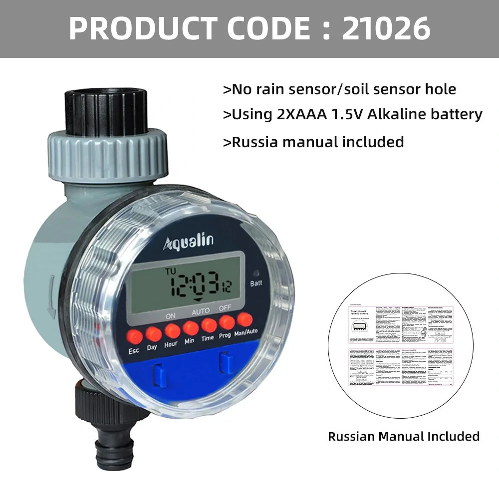 Aqualin Automatic LCD Display Watering Timer Electronic Home Garden Ball Valve Water Timer For Garden Irrigation Controller 21026/21026A/21526 — view 6