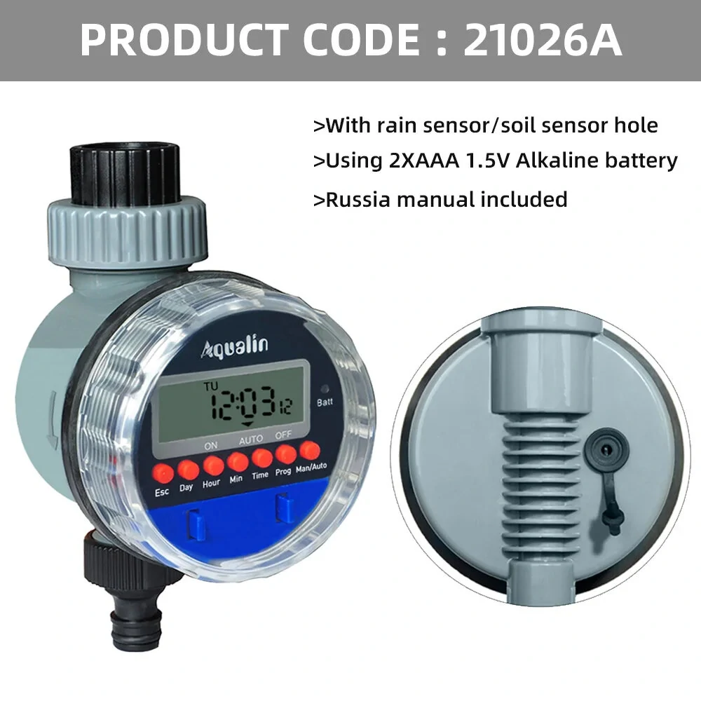 Aqualin Automatic LCD Display Watering Timer Electronic Home Garden Ball Valve Water Timer For Garden Irrigation Controller 21026/21026A/21526 — view 7
