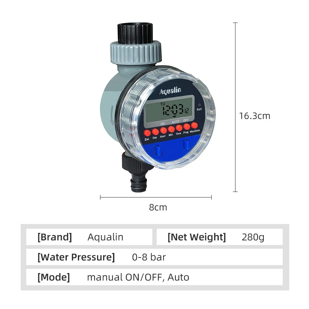 Aqualin Automatic LCD Display Watering Timer Electronic Home Garden Ball Valve Water Timer For Garden Irrigation Controller 21026/21026A/21526 — view 9