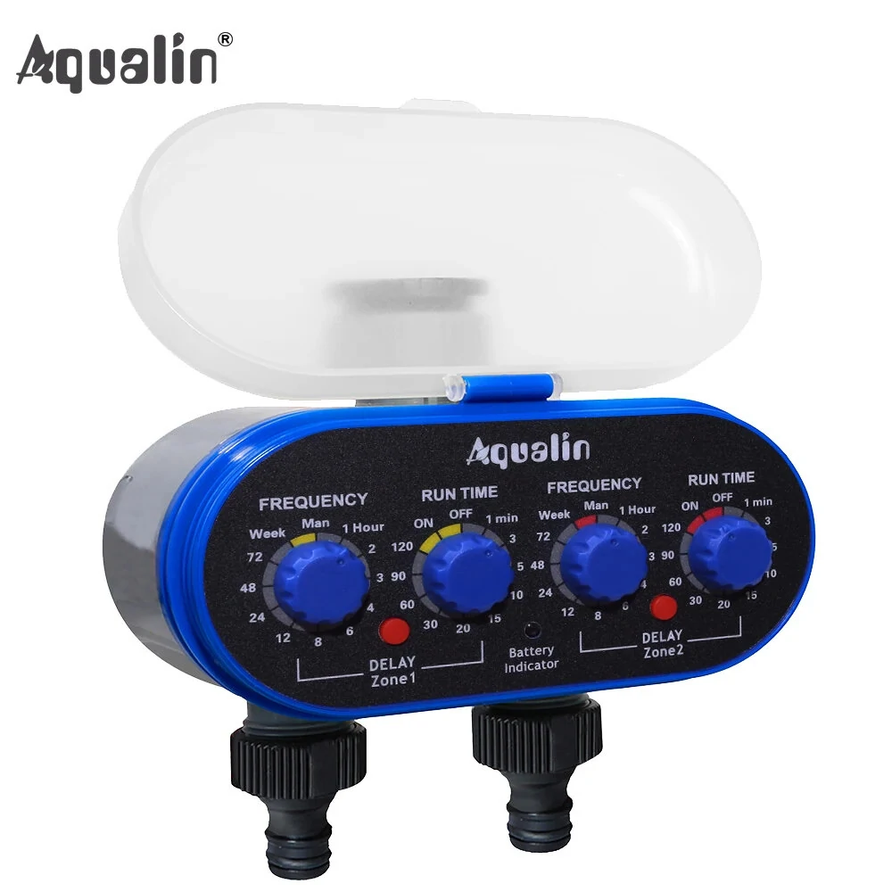 Aqualin Ball Valve Two Outlet Automatic Garden Irrigation Controller with Four-Dials Water Timer 0 Pressure Waterproof High-Impact Construction Ideal for Efficient Watering Management — image 1