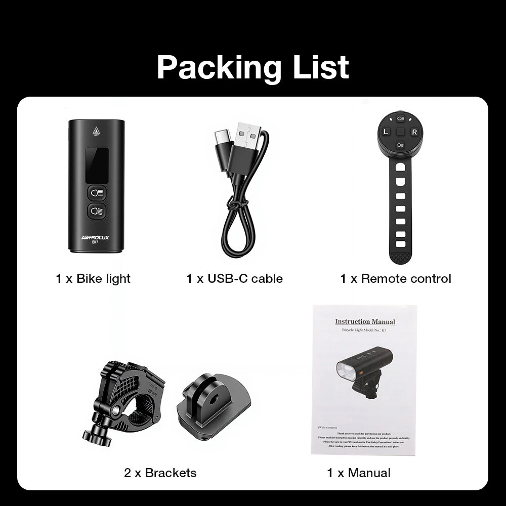 Astrolux BK7 Wireless Remote Smart Bicycle Headlight - 1600 Lumens with Digital Screen, Anti-glare, 5200mAh USB Rechargeable, Portable Power Bank for Road Mountain Bike — view 10