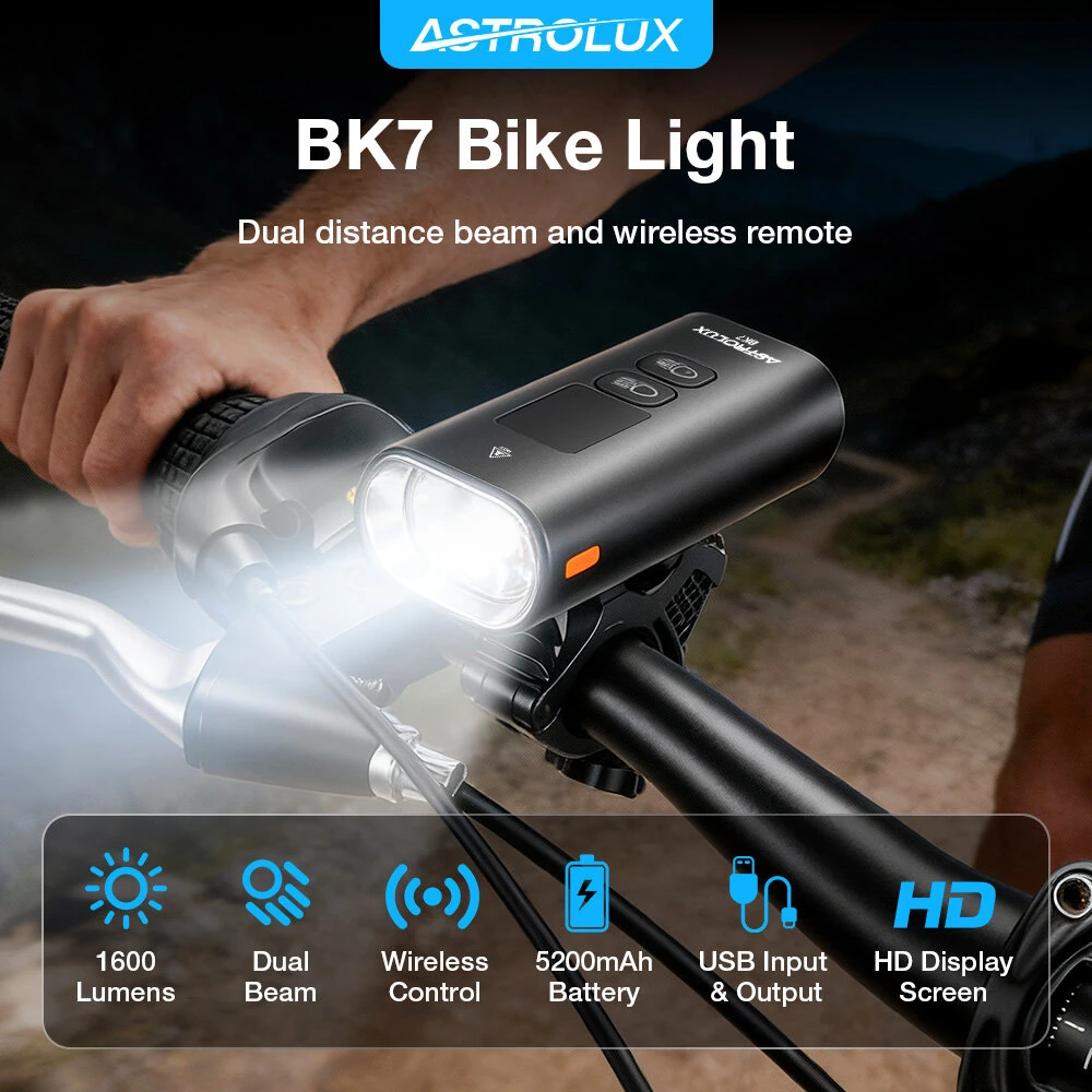 Astrolux BK7 Wireless Remote Smart Bicycle Headlight - 1600 Lumens with Digital Screen, Anti-glare, 5200mAh USB Rechargeable, Portable Power Bank for Road Mountain Bike — view 3