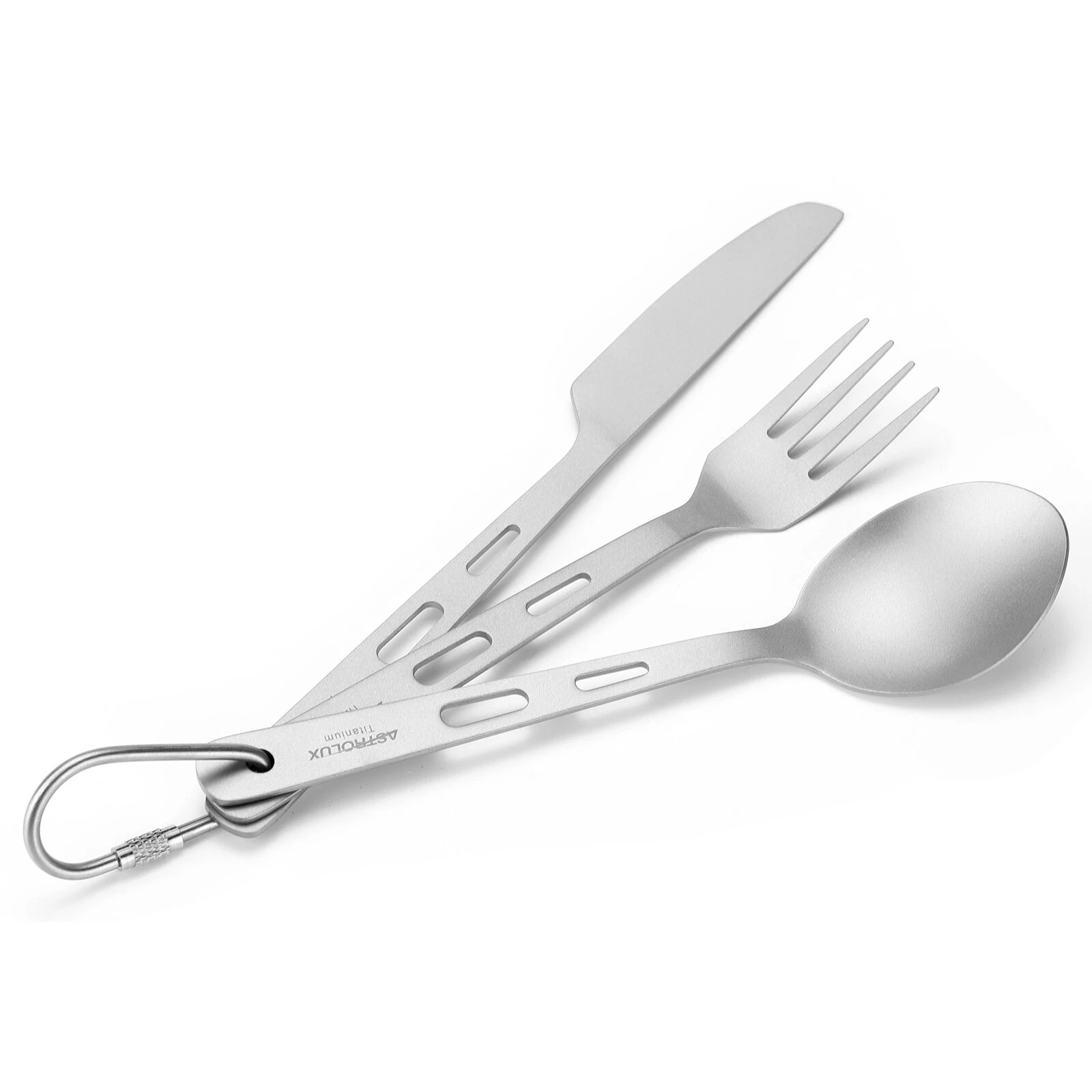 Astrolux® Ti-FS1 Titanium Flatware Set Titanium Flatware Knife Fork Spoon Set Lightweight Ti Camping Utility Cutlery Set with Carrying Bag for Traveling Picnic Hiking — view 2