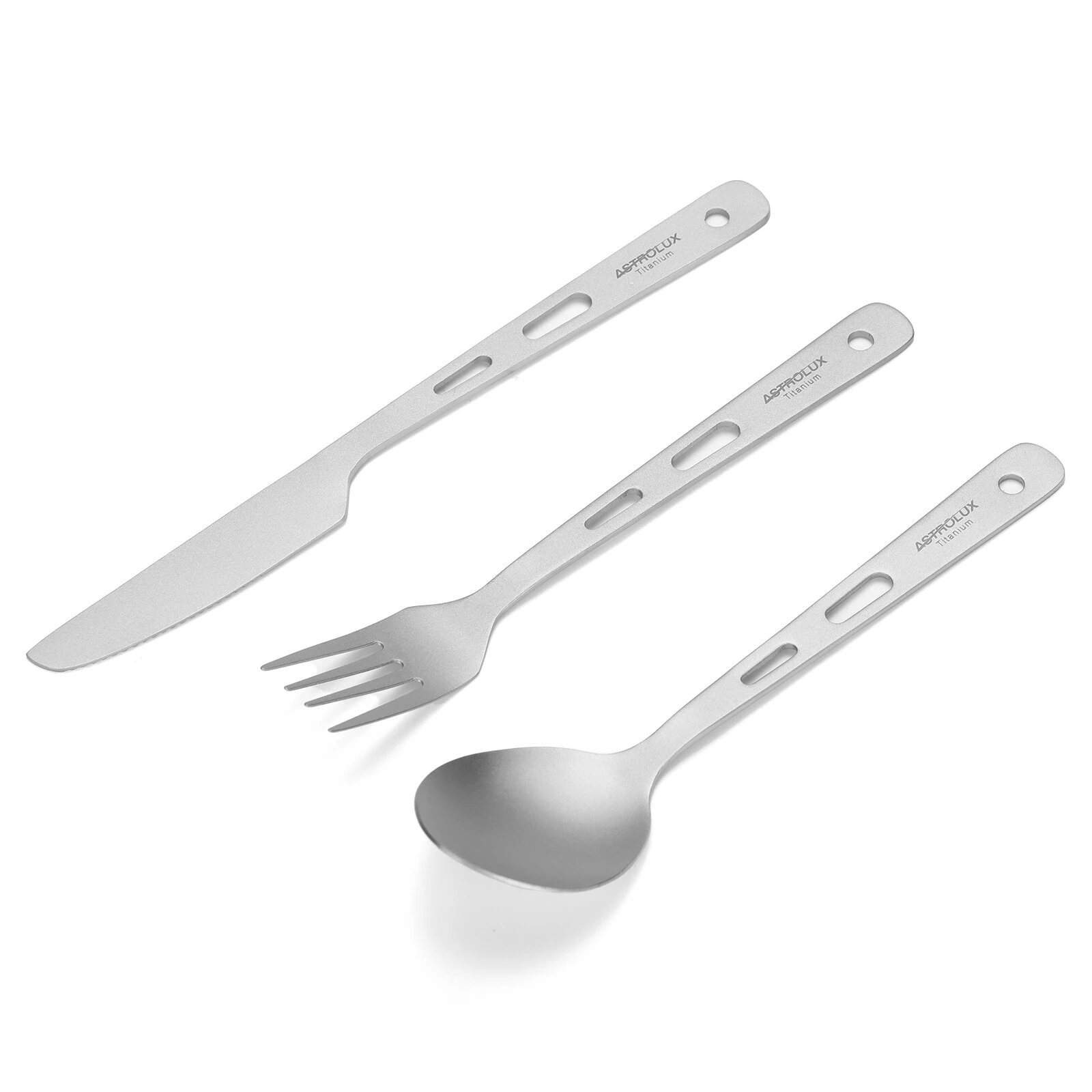Astrolux® Ti-FS1 Titanium Flatware Set Titanium Flatware Knife Fork Spoon Set Lightweight Ti Camping Utility Cutlery Set with Carrying Bag for Traveling Picnic Hiking — view 4