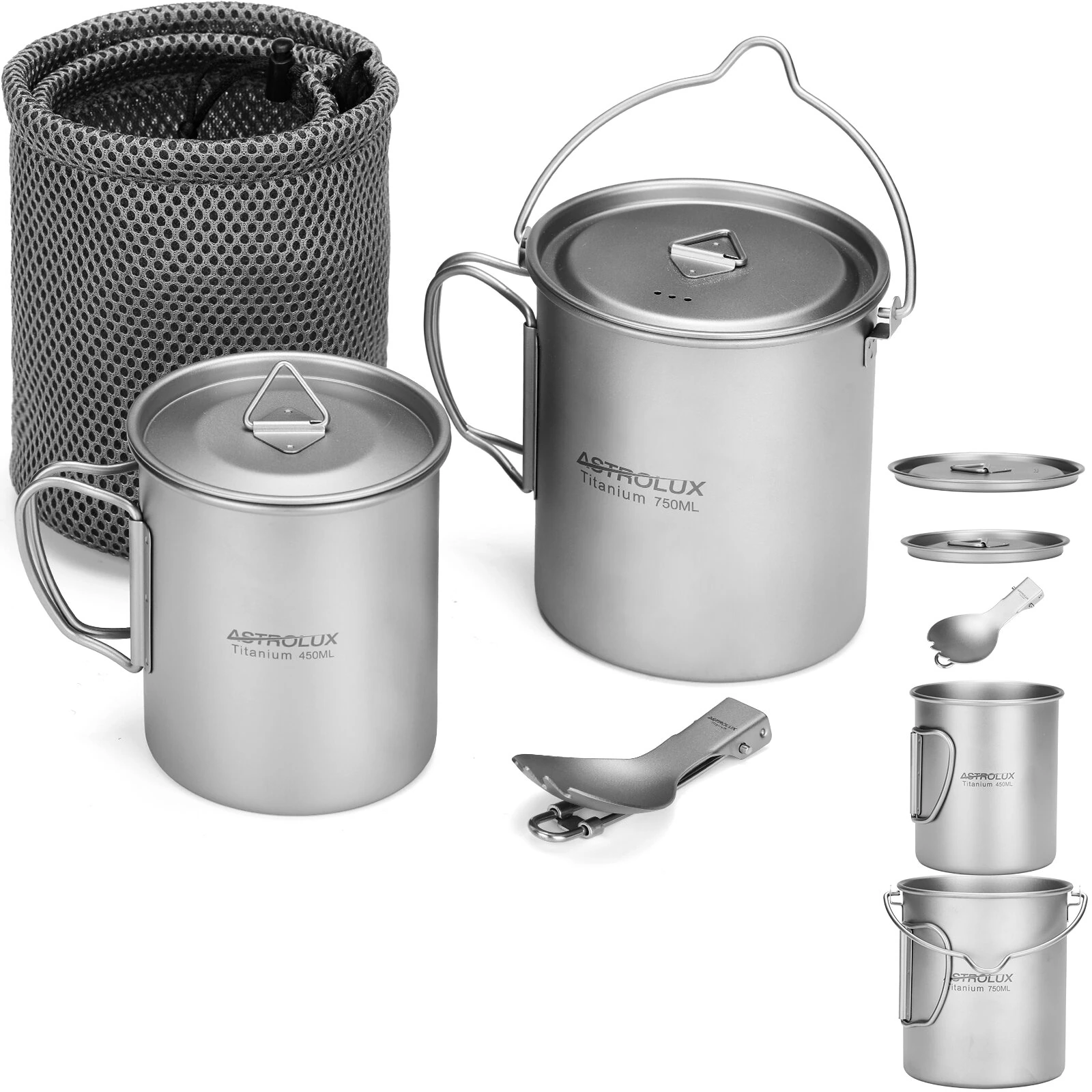 Astrolux® Ti-M1 Titanium Mug Titanium Pot Lightweight Camping Pot Titanium Cup Titanium Backpacking Pot with Portable Foldable Handles for Outdoor Camping Hiking Backpacking — view 11