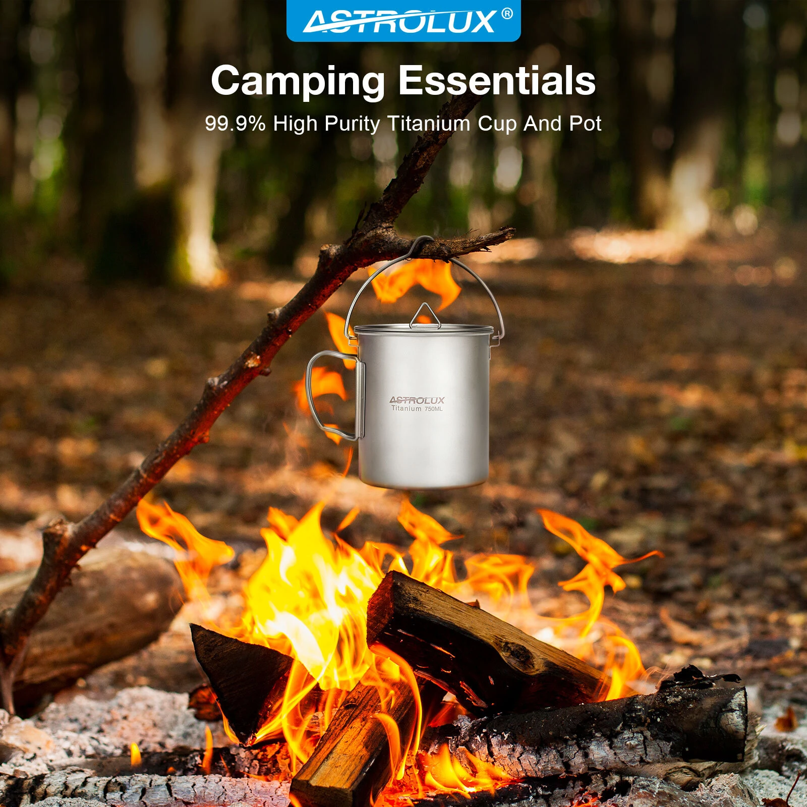 Astrolux® Ti-M1 Titanium Mug Titanium Pot Lightweight Camping Pot Titanium Cup Titanium Backpacking Pot with Portable Foldable Handles for Outdoor Camping Hiking Backpacking — view 2