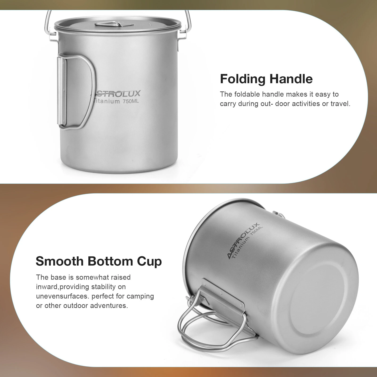 Astrolux® Ti-M1 Titanium Mug Titanium Pot Lightweight Camping Pot Titanium Cup Titanium Backpacking Pot with Portable Foldable Handles for Outdoor Camping Hiking Backpacking — view 5