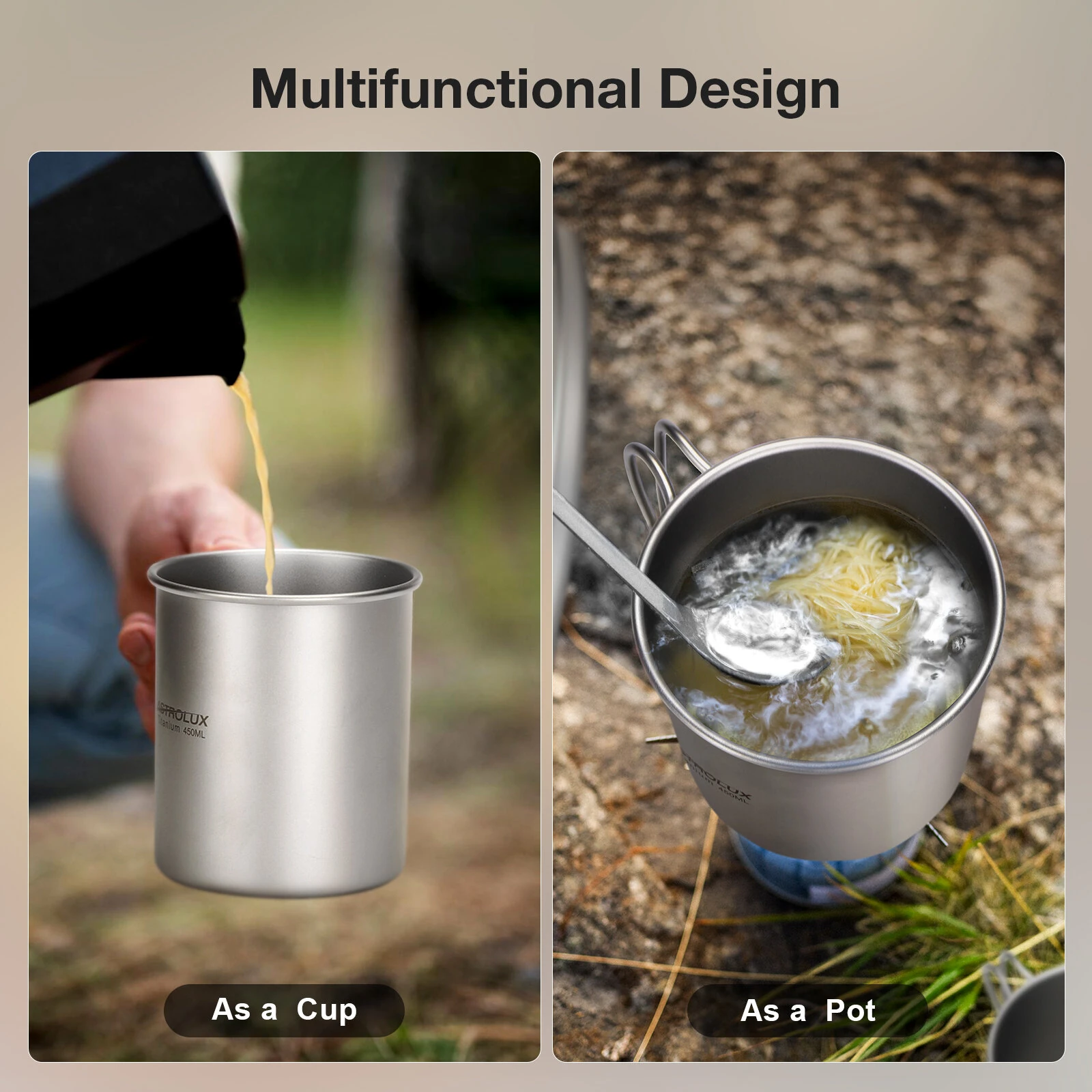 Astrolux® Ti-M1 Titanium Mug Titanium Pot Lightweight Camping Pot Titanium Cup Titanium Backpacking Pot with Portable Foldable Handles for Outdoor Camping Hiking Backpacking — view 6