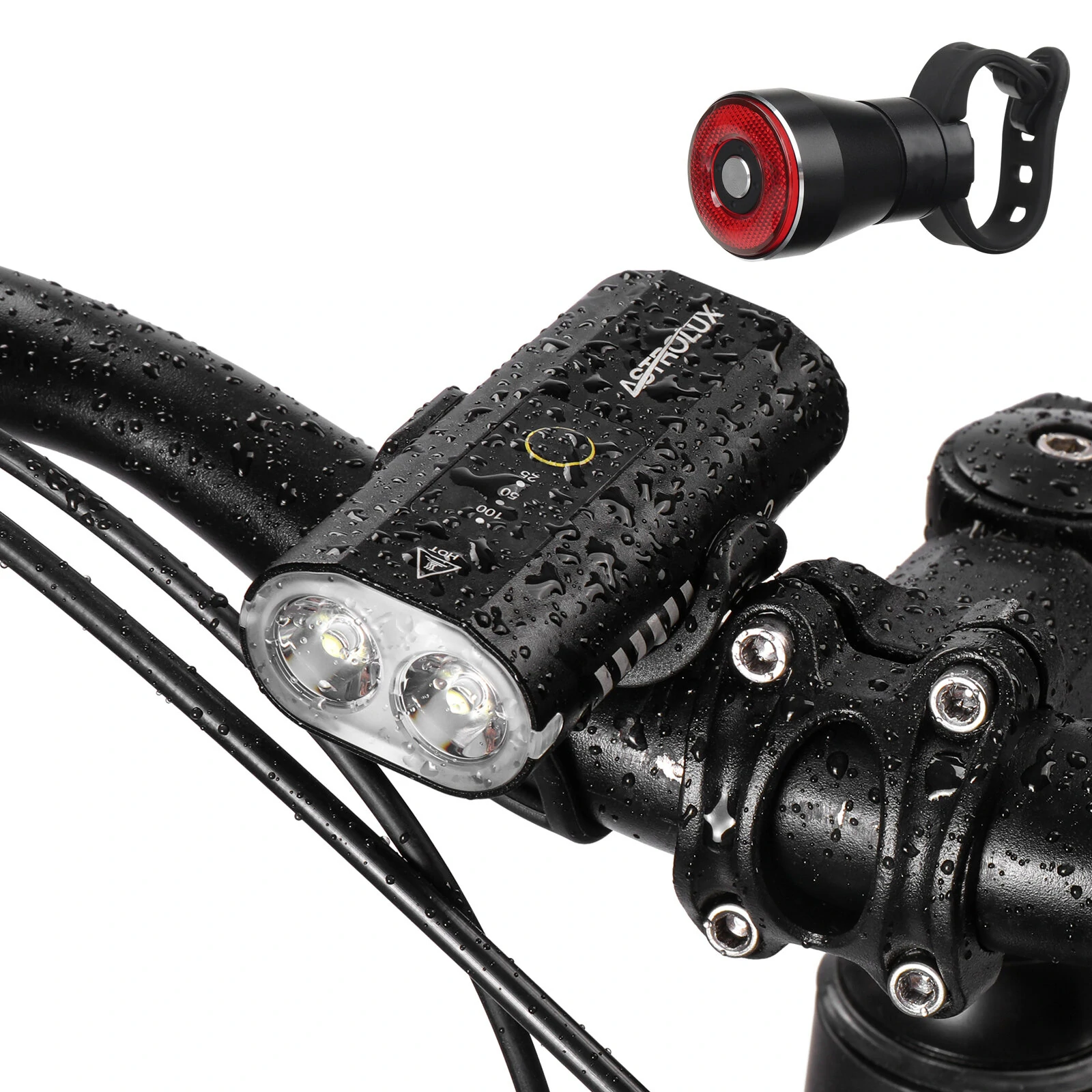 Astrolux® BC2 Double 800LM LED Bright Bike Light 2600mAh Battery IP64 Waterproof 5 Light Modes Type-C Rechargeable Bicycle Front Light Flashlight with Taillight — Astrolux