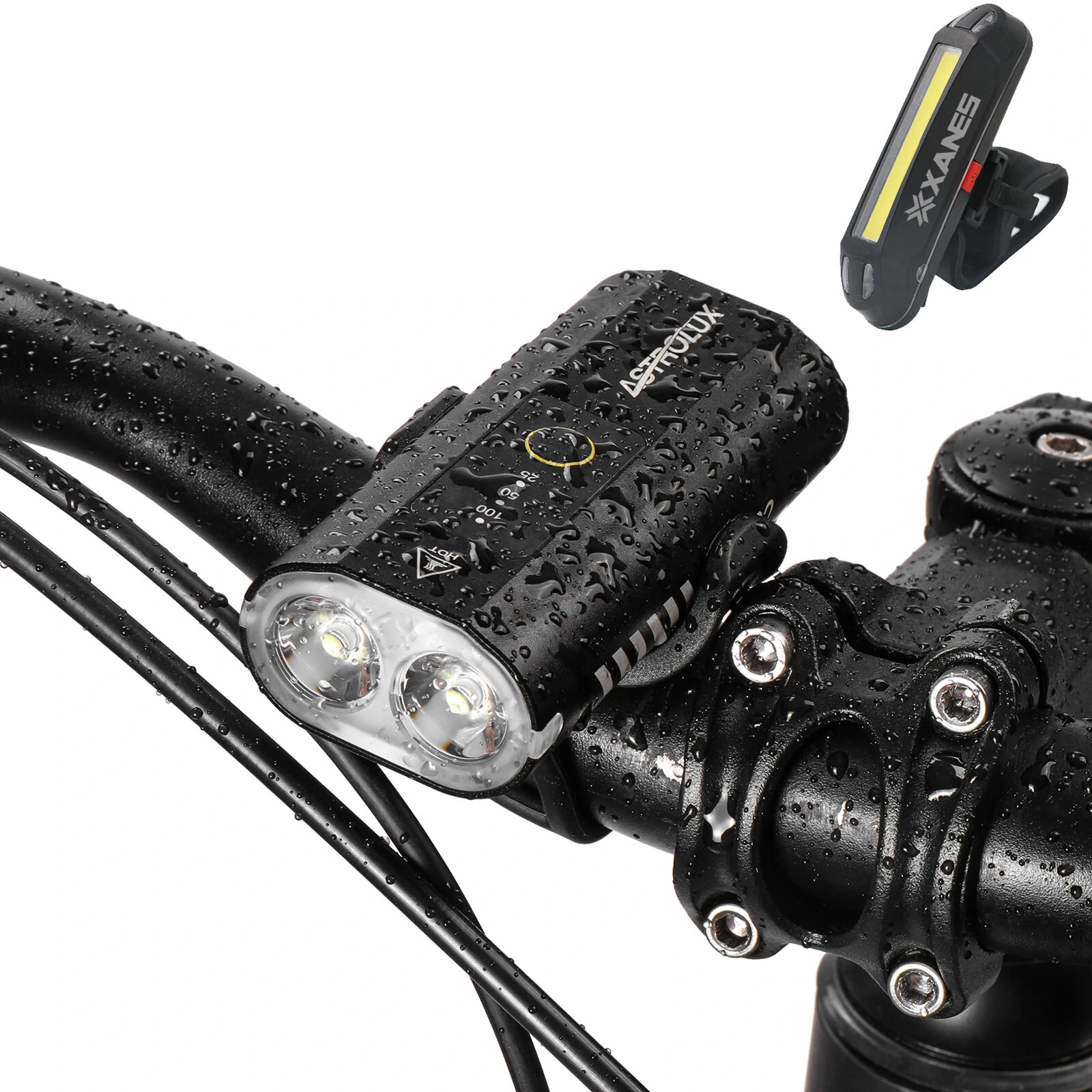 Astrolux® BC2 Double 800LM LED Bright Bike Light 2600mAh Battery IP64 Waterproof 5 Light Modes Type-C Rechargeable Bicycle Front Light Flashlight with Taillight — Astrolux
