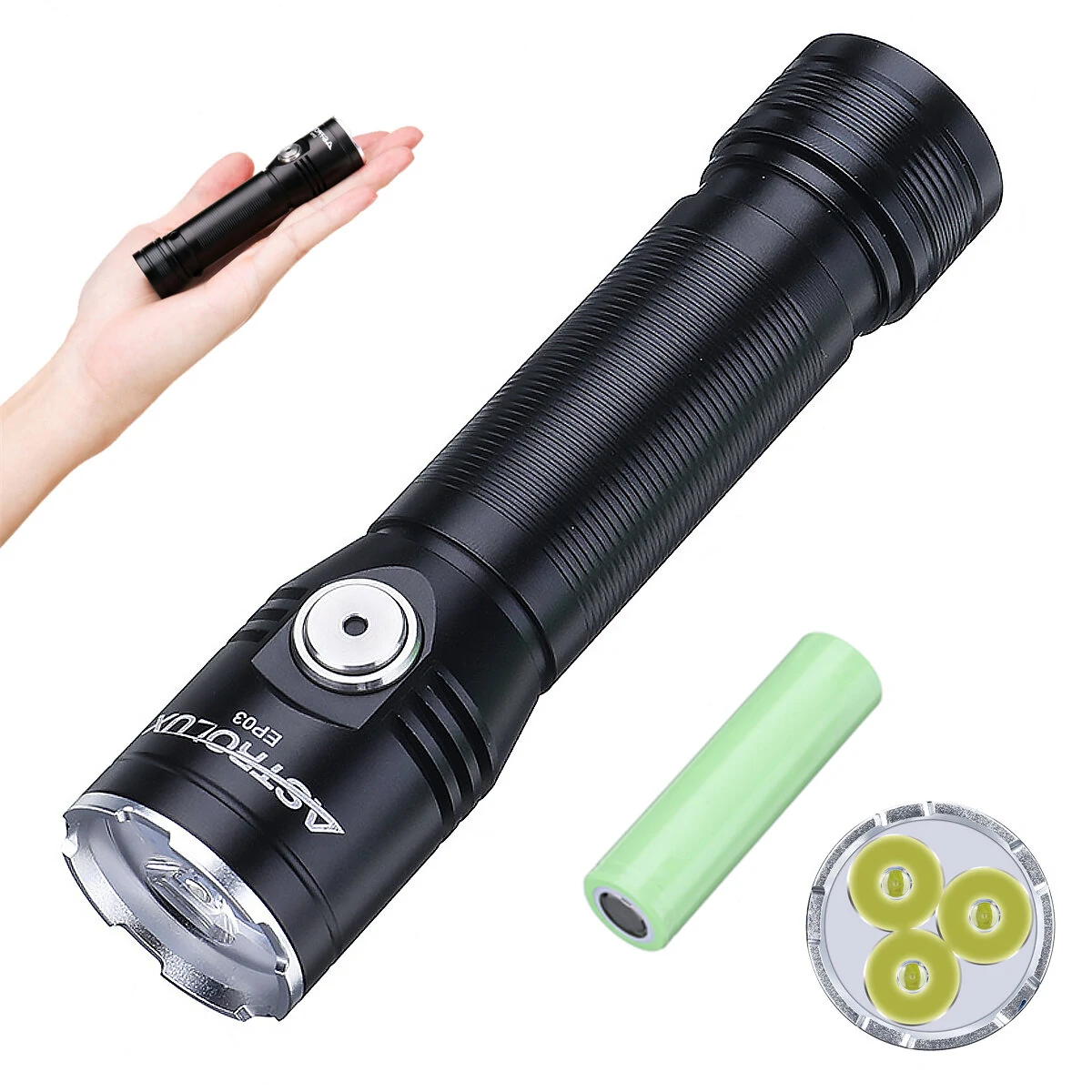 Astrolux® EP03 2050LM LH351B LED Super Bright Flashlight 8H Runtime Type-C Rechargeable with 18650 Battery IP67 Waterproof Torch Emergency Camping Lantern — Astrolux