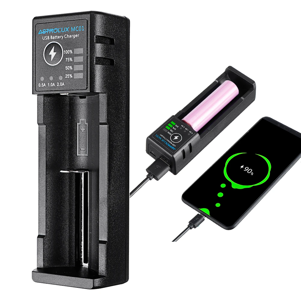 Astrolux® MC01 2 in1 USB Charging Mini Battery Charger Portable Mobile Phone Power Bank Current Optional Charger For 18650 21700 26650 Li-ion Battery — Astrolux