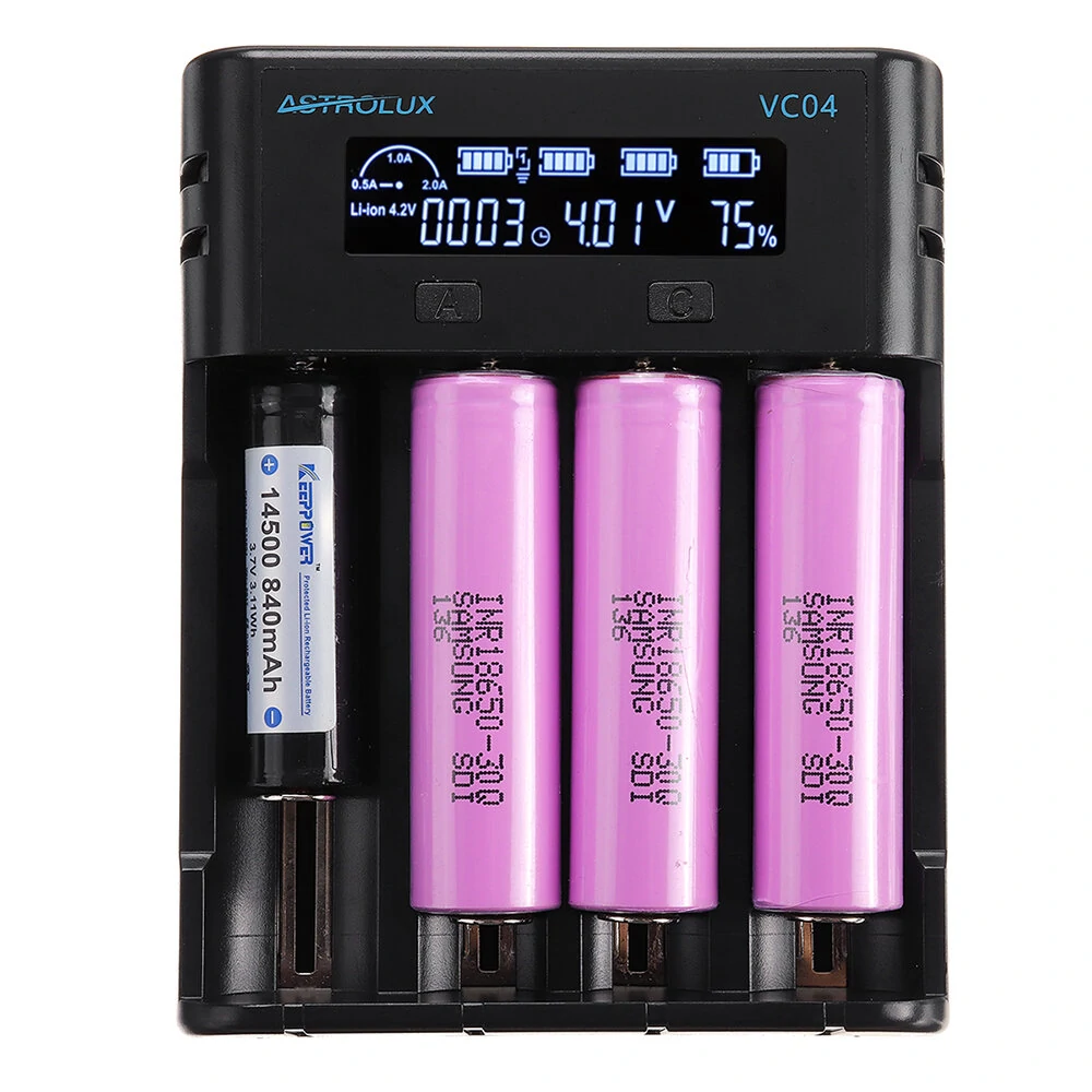 Astrolux® VC04 Micro Type-C 2A Quick Charge Li-ion Ni-MH Battery Charger Current Optional USB Charger For 18650 26650 21700 AA AAA Battery — ASTROLUX