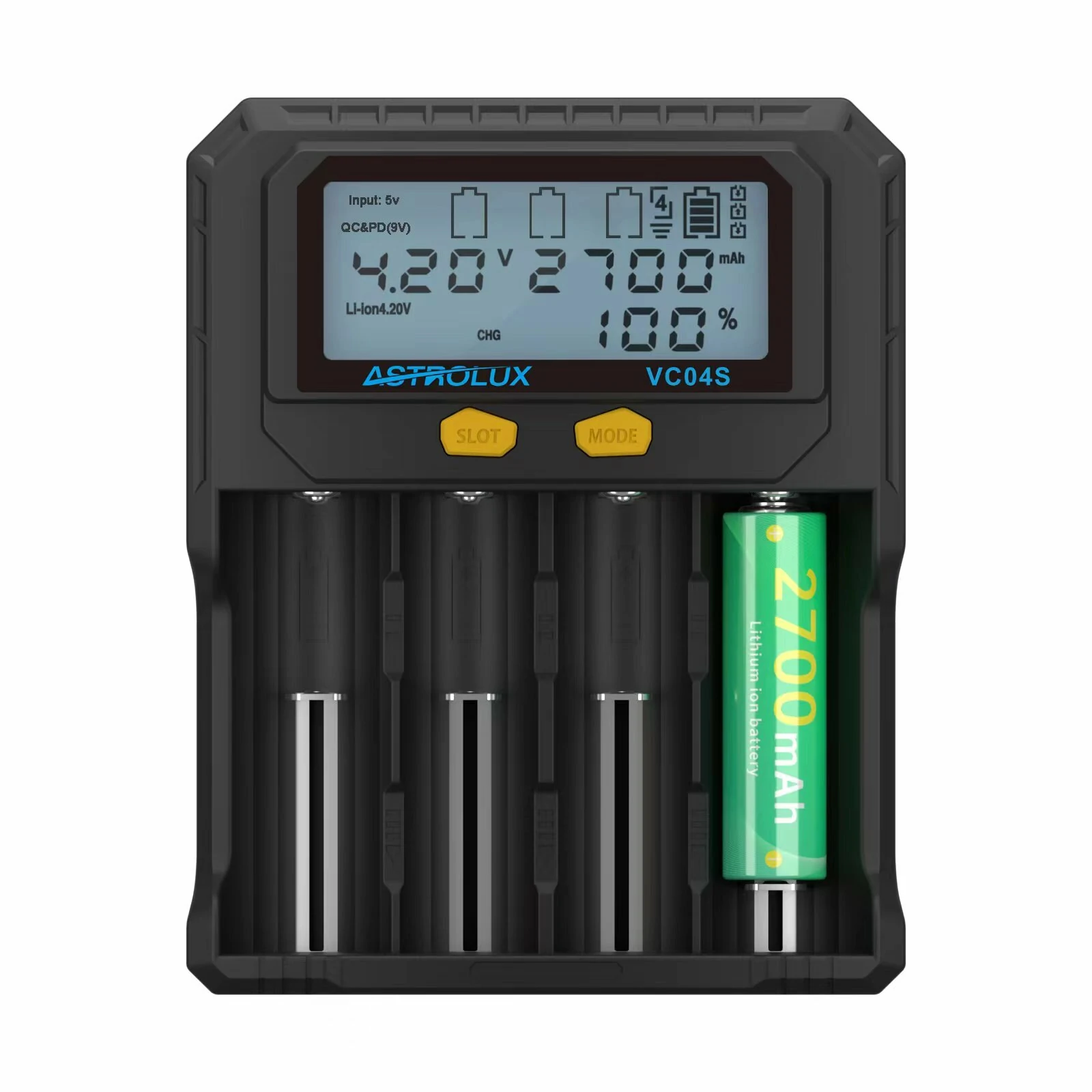 Astrolux® VC04S Type-C Input Quick Smart Battery charger LCD Display Intellegent Flashlight Charger 4 Slots For Li-ion LiF4PO4 Ni-MH 18650 21700 26650 AA AAA Batteries Cell — Astrolux