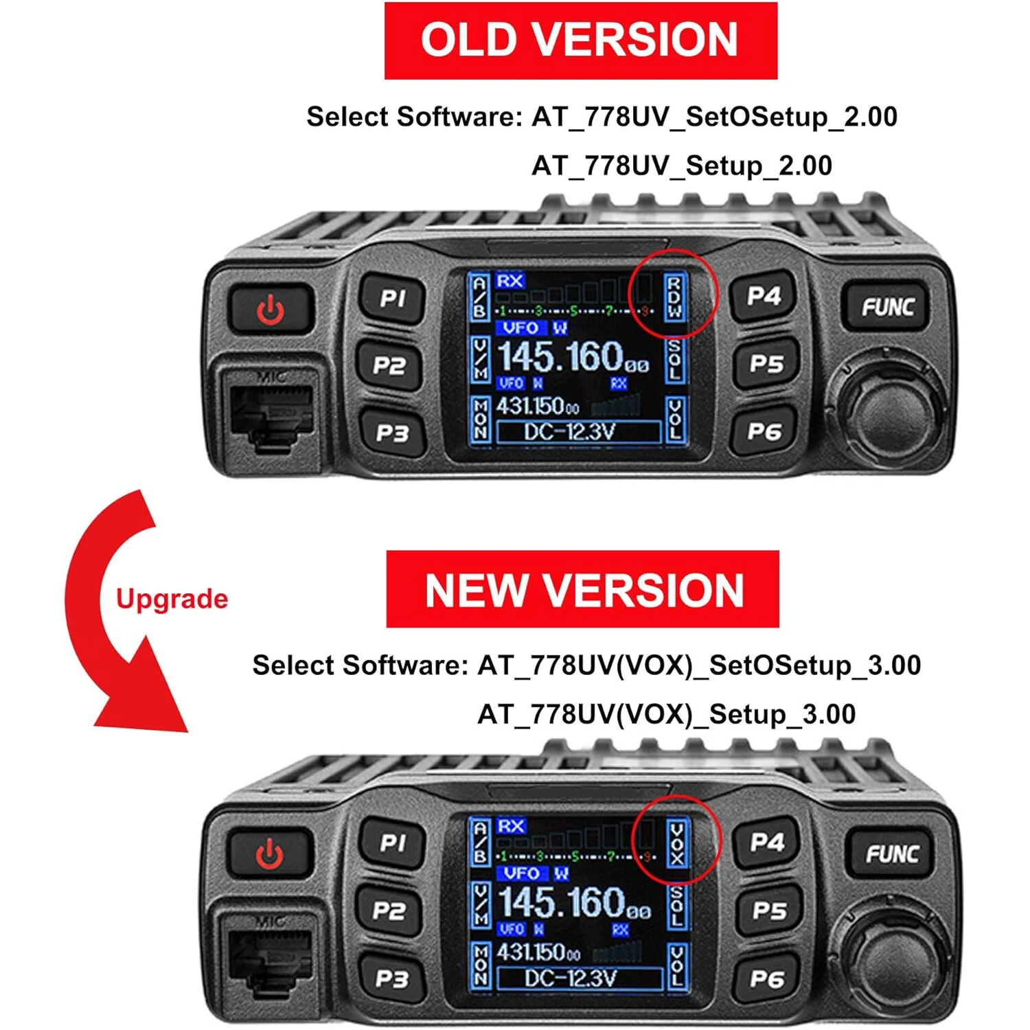AT-778UV II Dual Band Mobile Radio 25W VHF UHF 200 Channels CHIRP Compatible 144-148MHz 420-480MHz Adjustable Mic Gain LCD — view 2