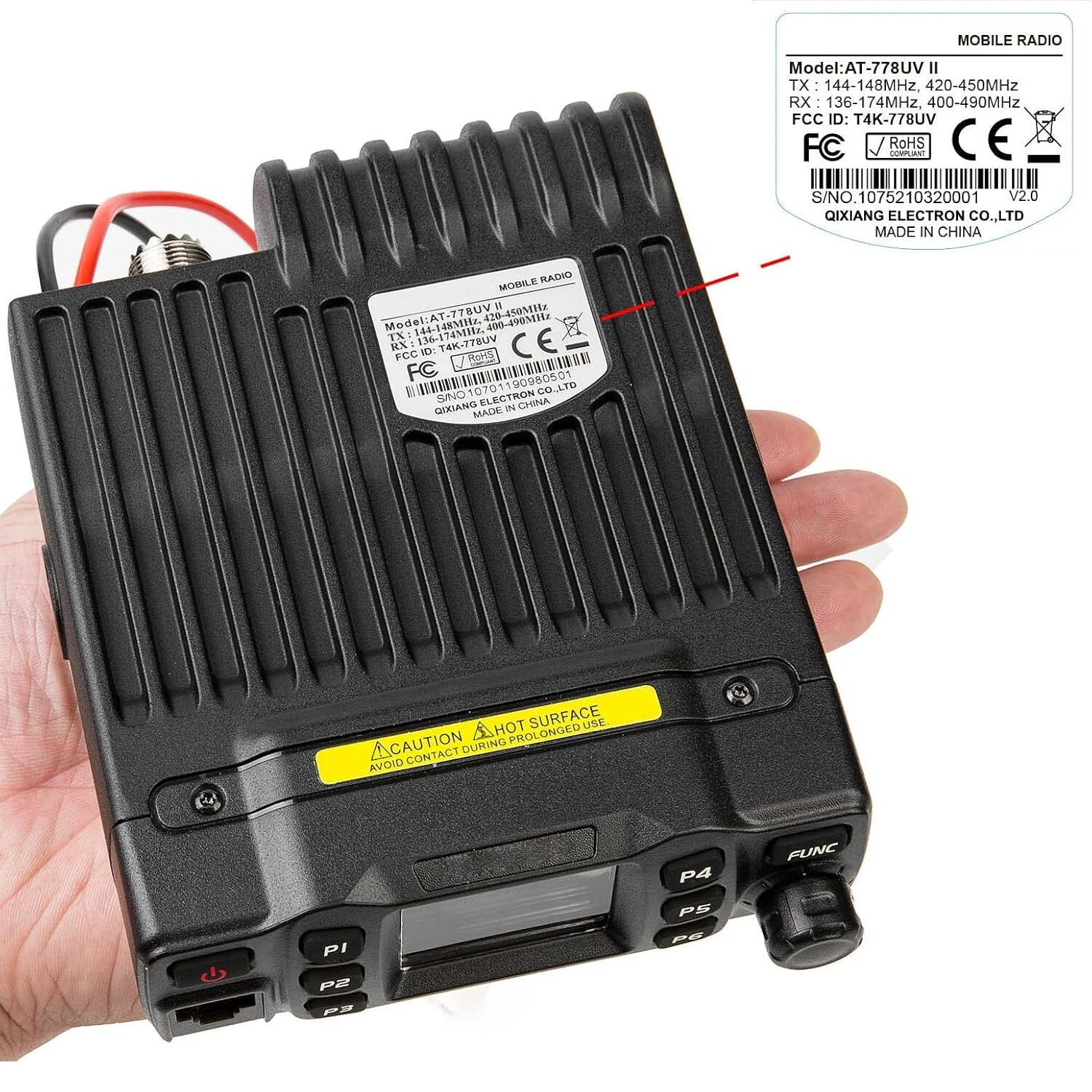 AT-778UV II Dual Band Mobile Radio 25W VHF UHF 200 Channels CHIRP Compatible 144-148MHz 420-480MHz Adjustable Mic Gain LCD — view 4