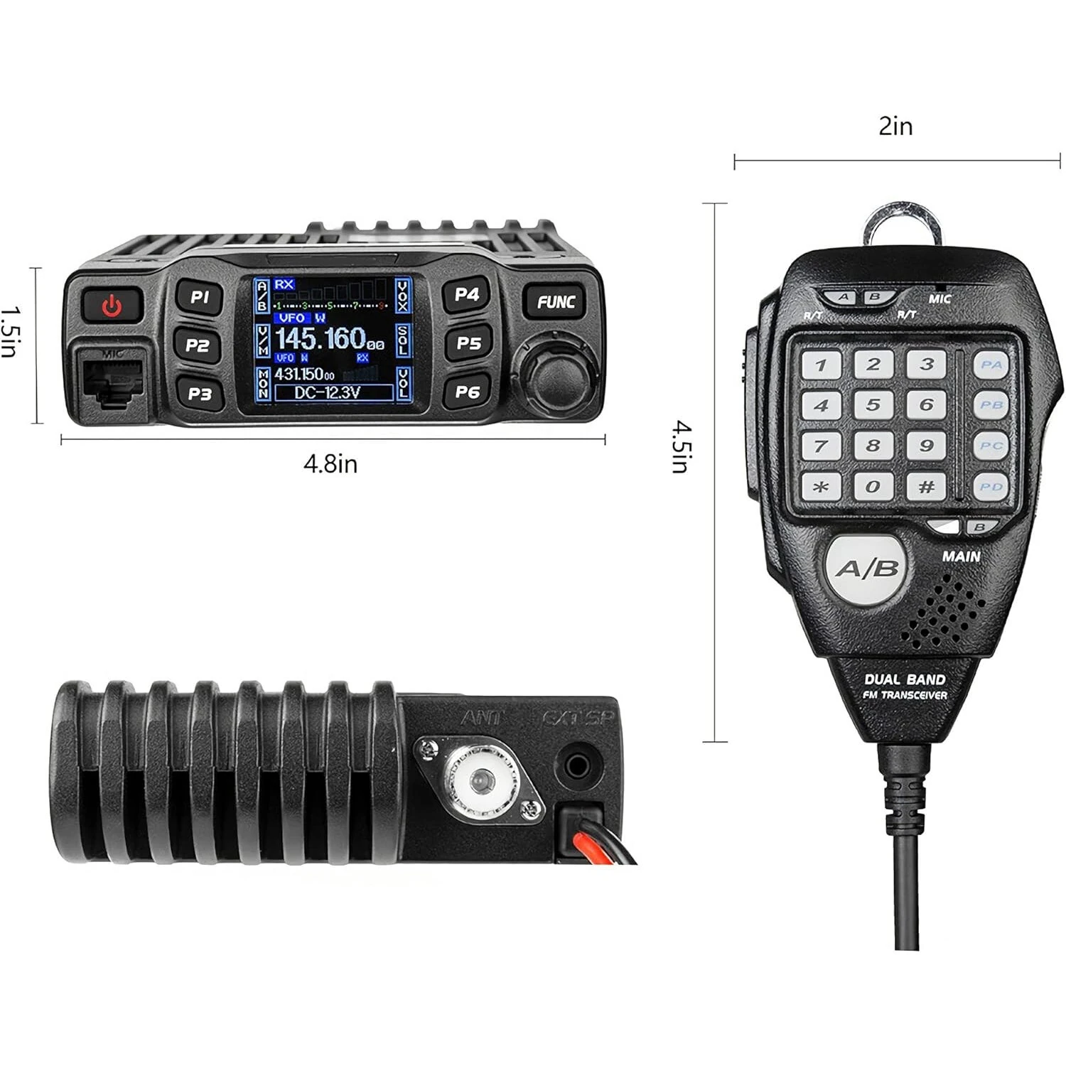 AT-778UV II Dual Band Mobile Radio 25W VHF UHF 200 Channels CHIRP Compatible 144-148MHz 420-480MHz Adjustable Mic Gain LCD — view 6