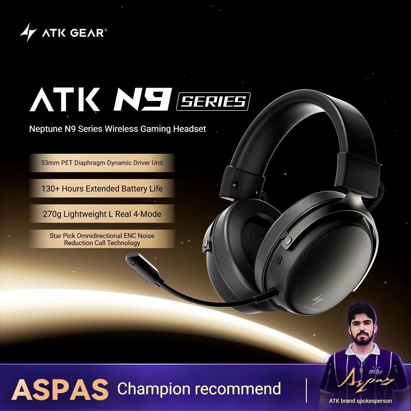 ATK N9 Pro Four-mode Gaming Headset Wireless bluetooth Headphone 53mm Large Driver Unit 3D Spatial Audio Built-in ENC Noise Cancelling Microphone 1500mAh Massive Battery Support 3.5mm USB Playback On-ear E-sports Headphones — view 2