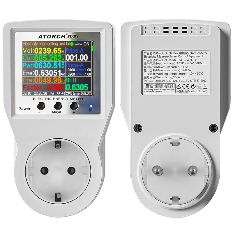 ATORCH S1BWP WiFi Smart Metering Socket AC85-265V 16A Power Monitor Tuya App Remote Control Bluetooth Enabled — view 2