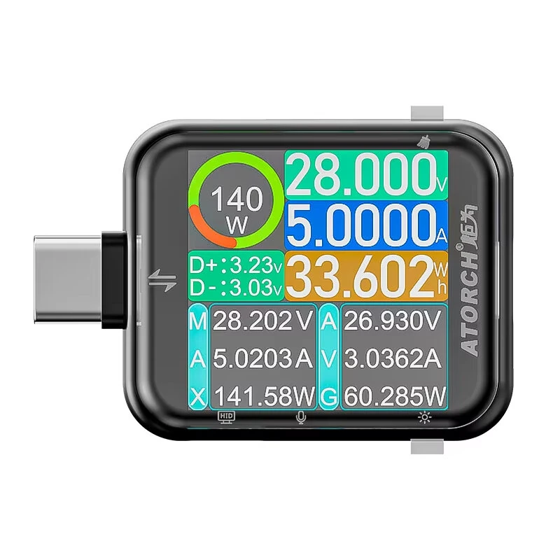 ATORCH T3 Type-C Tester USB Voltmeter Ammeter DC4.5-50V 0-12A 600W Touch Control Power Capacity Meter — view 10
