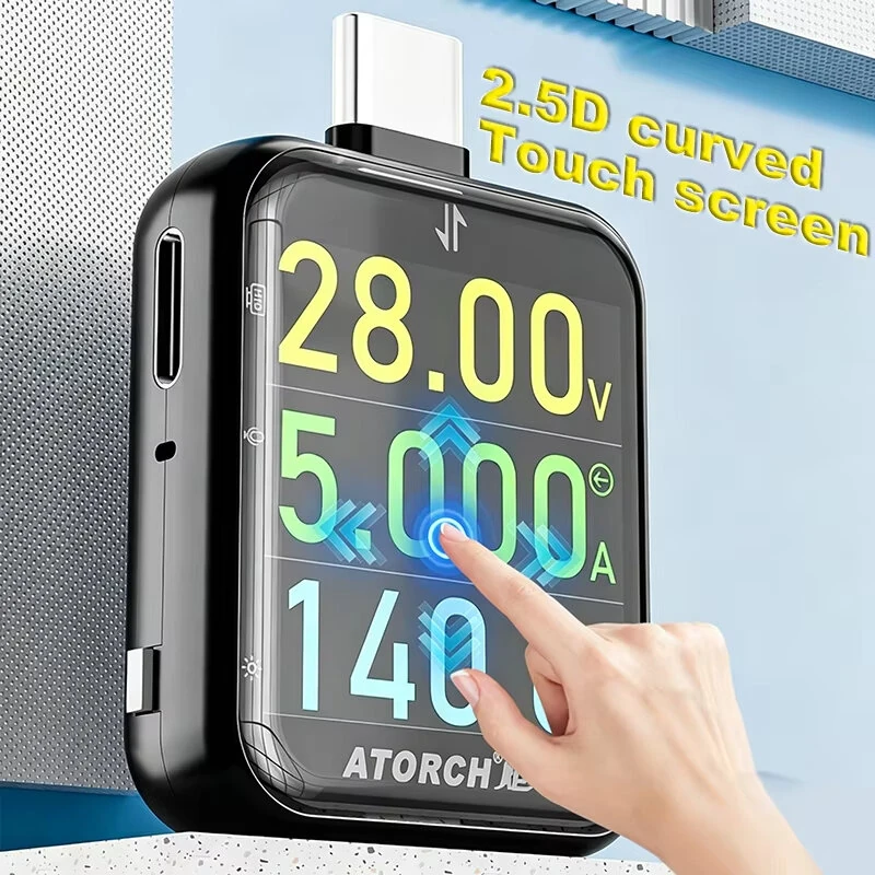 ATORCH T3 Type-C Tester USB Voltmeter Ammeter DC4.5-50V 0-12A 600W Touch Control Power Capacity Meter — view 6
