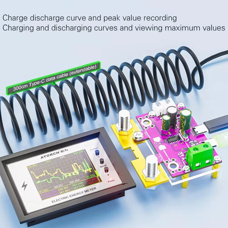 ATORCH WiFi DC Voltmeter Ammeter CW24 1000A 420V Digital Energy Meter Tuya Smart Life App Battery Capacity Tester Power Monitor 300cm Type-C Cable — view 5